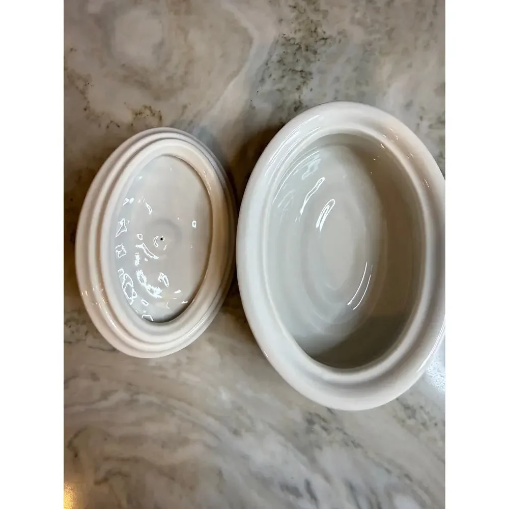 Ralph Lauren Home Ceramic Covered Trinket Dish Nautical Rope Pattern Cream